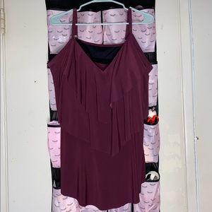 Aqua Green Maroon Ruffle Swim Top